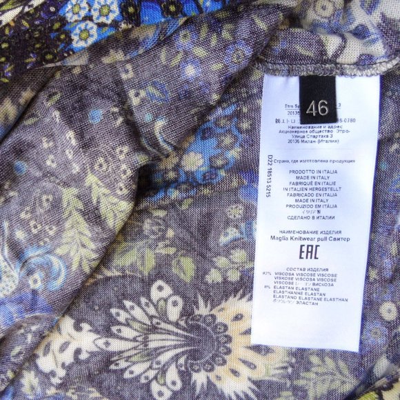 NWT$620 ETRO Artemis Jersey Sweater Black Ornamental-print V-neck jumper 46 / 10 - Picture 11 of 15